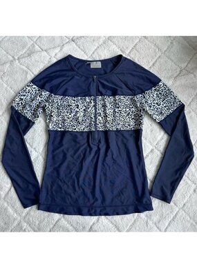 Athleta | Navy Half Zip Long Sleeve Rashguard Swimsuit Top | Size Small